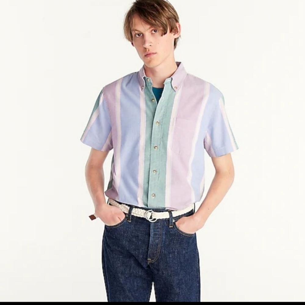 J.Crew Broken-in Oxford Shirt Organic Cotton LG Pastel Stripes XL 44-46 BNWT